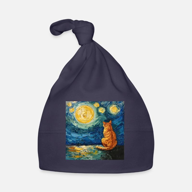 Chat, Motif De Chat - Bonnet bio Bébé - marine