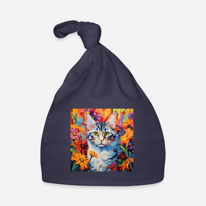 chat, motif de chat, fleurs, cadeau, idée cadeau Bonnet bio Bébé