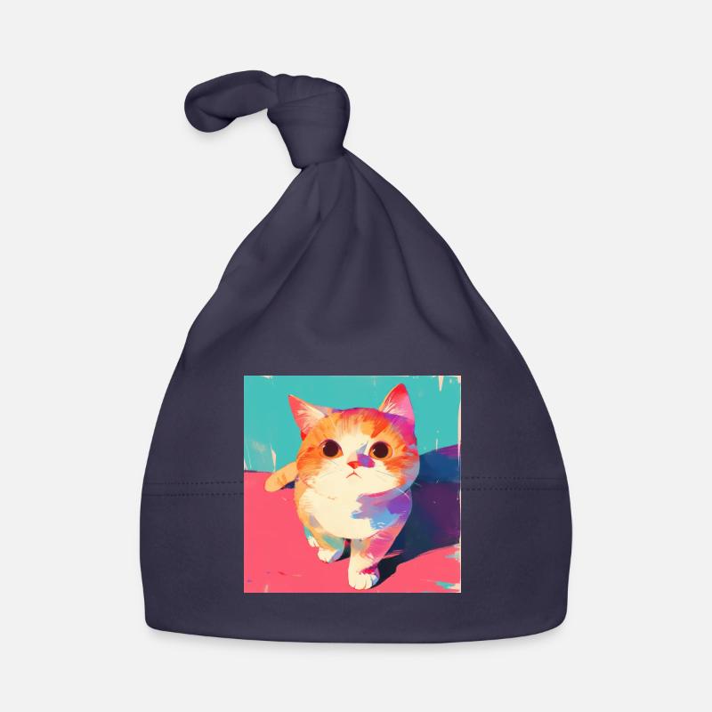 Chat, Motif De Chat - Bonnet bio Bébé - marine