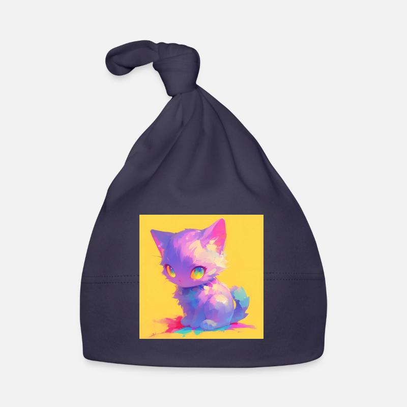 chat, motif de chat, mignon, cadeau, idées cadeaux - Bonnet bio Bébé - marine
