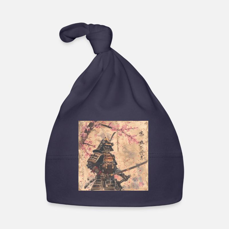 Japonais, Samouraï, Cerisier en fleurs, Art, Ukiyo-e - Bonnet bio Bébé - marine