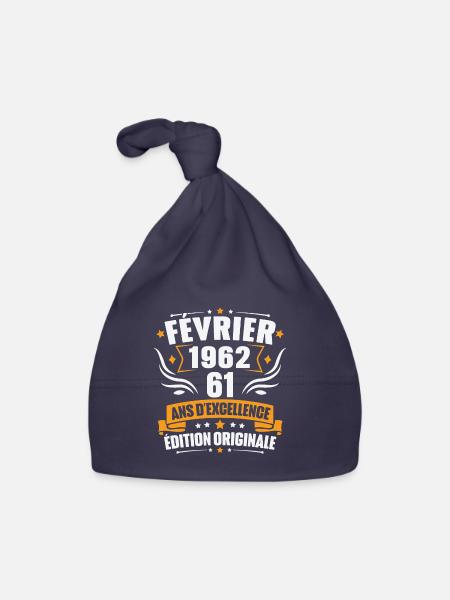 Vintage Cadeau Février 1962, 61 Ans Anniversaire - Bonnet bio Bébé - marine - Devant