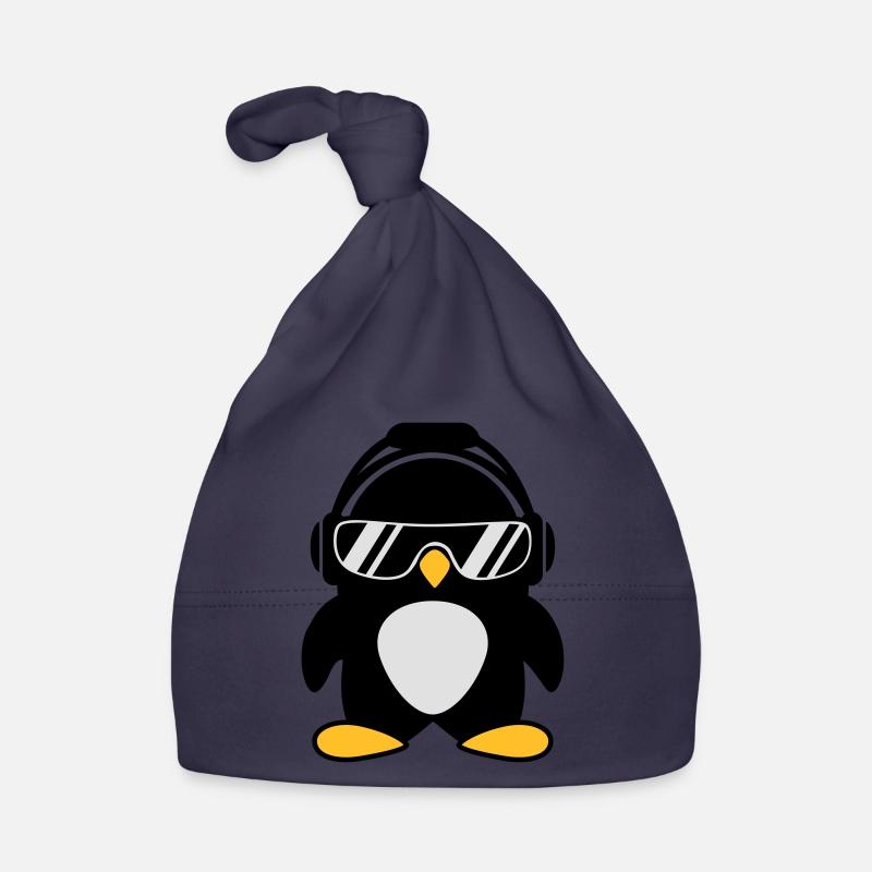 Pinguin mit Kopfhörer - Baby Bio-Mütze - Navy