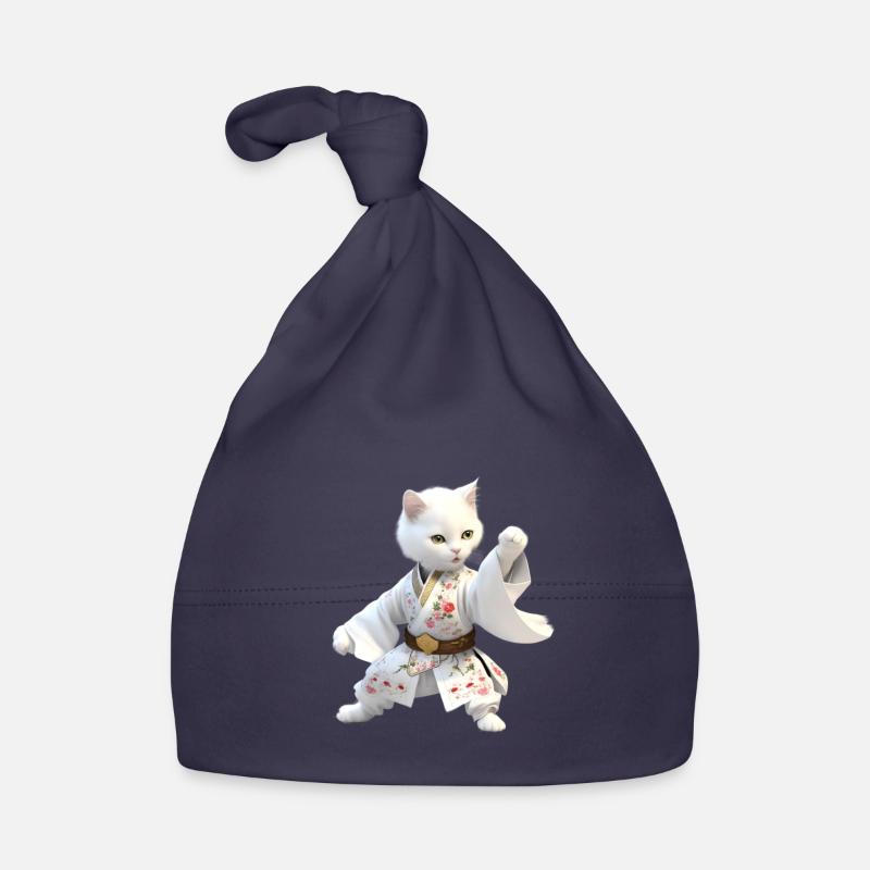 Un chat blanc - Bonnet bio Bébé - marine