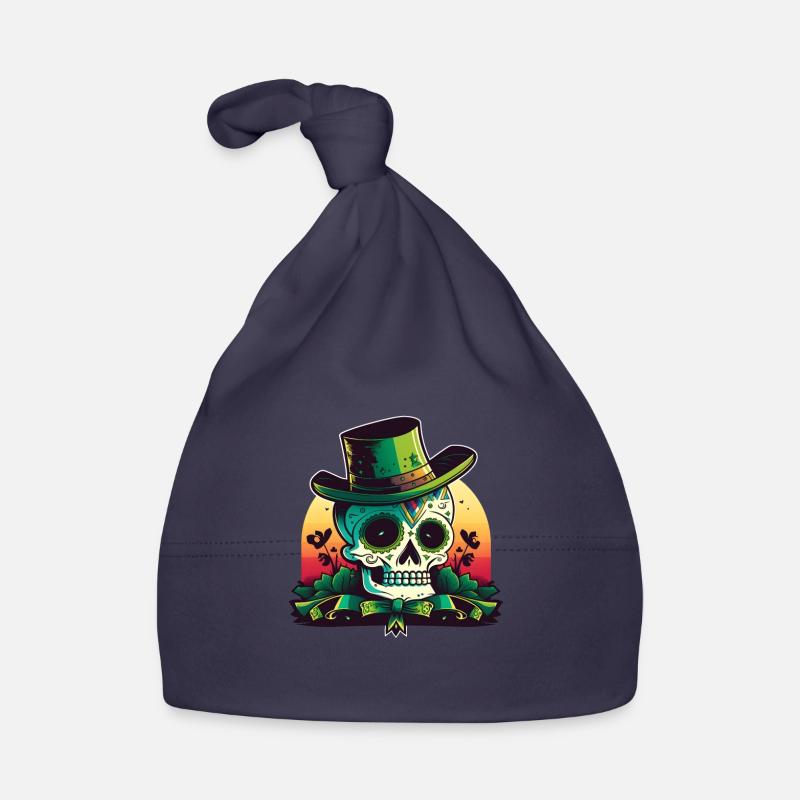 Sunset Sugar Skull Wearing A Hat St Patrick"s Day Organic Baby Cap
