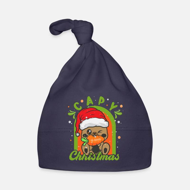 Capybara Christmas Tree Santa Claus Organic Baby Cap