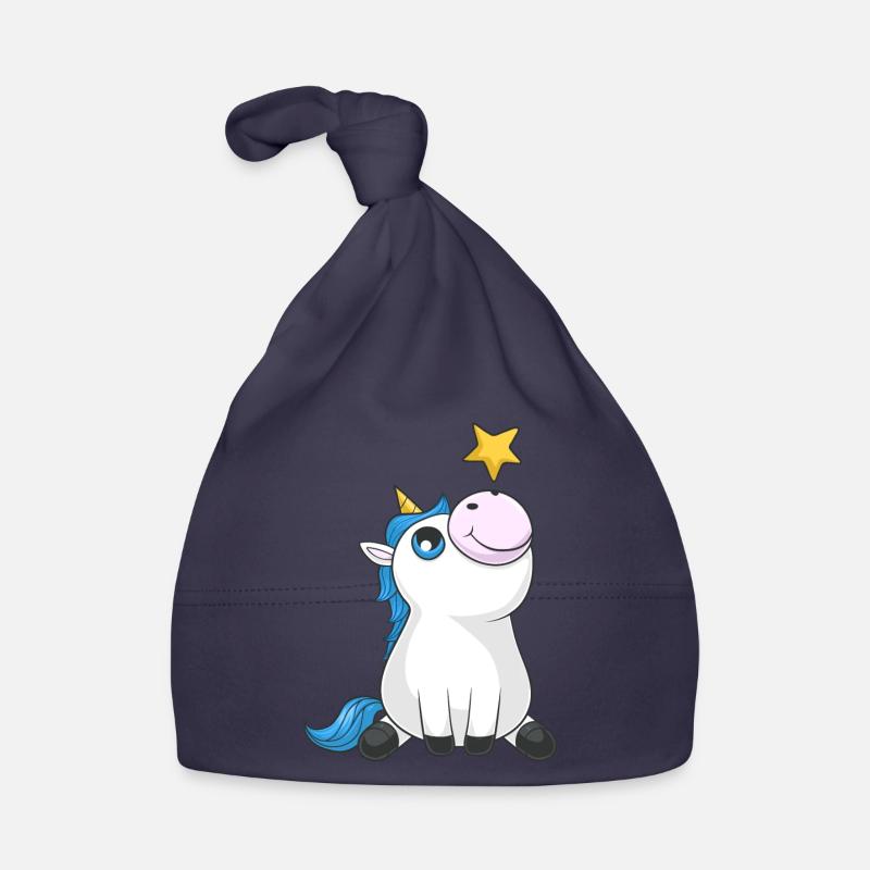 Süßes Comic Einhorn - Baby Bio-Mütze - Navy