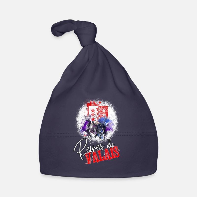 Vache d'hérens, eringer, drapeau du Valais - Bonnet bio Bébé - marine