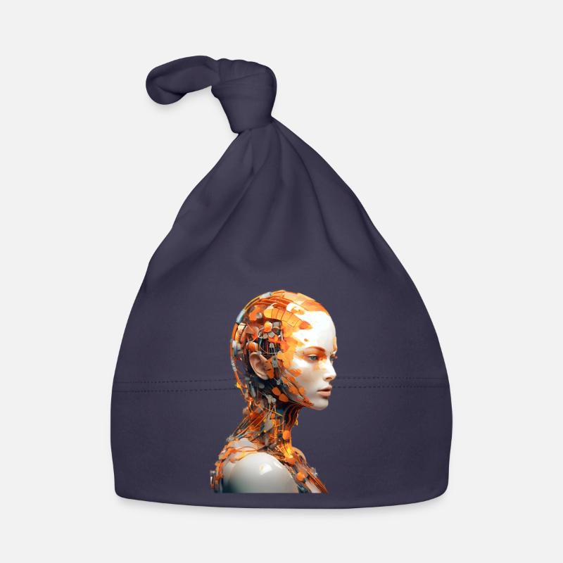 Portrait eines weiblichen Androiden Baby Bio-Mütze