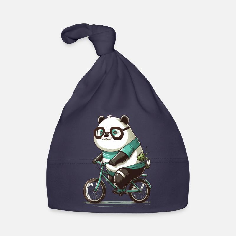 Panda Cycliste - Bonnet bio Bébé - marine