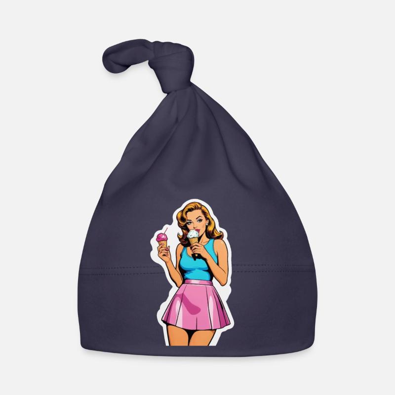 Fille rétro mangeant de la crème glacée Bonnet bio Bébé