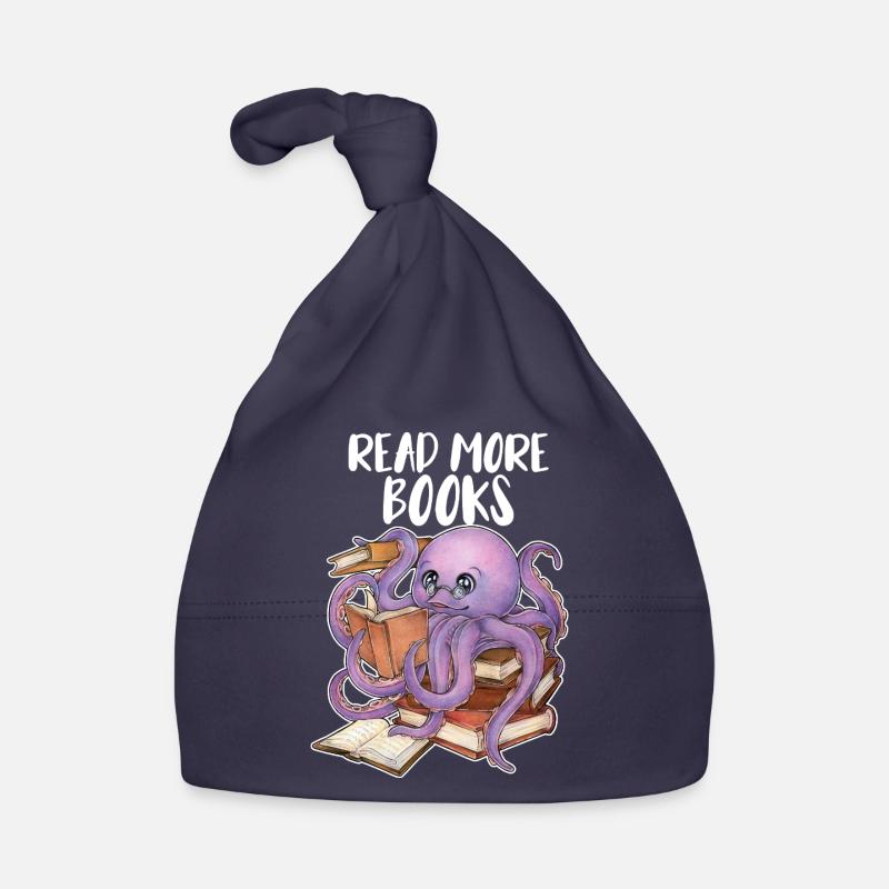 Reading Octopus in Stack of Books Book Gift Organic Baby Cap