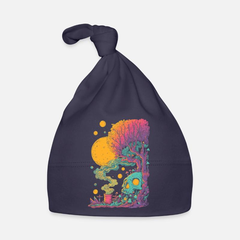 Psychedelic tree skull in the cosmos Organic Baby Cap