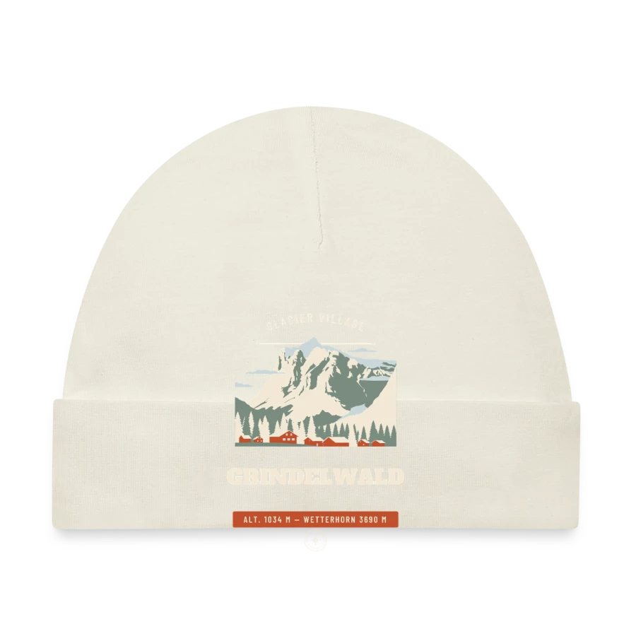 Grindelwald badge on a organic baby cap, navy, front