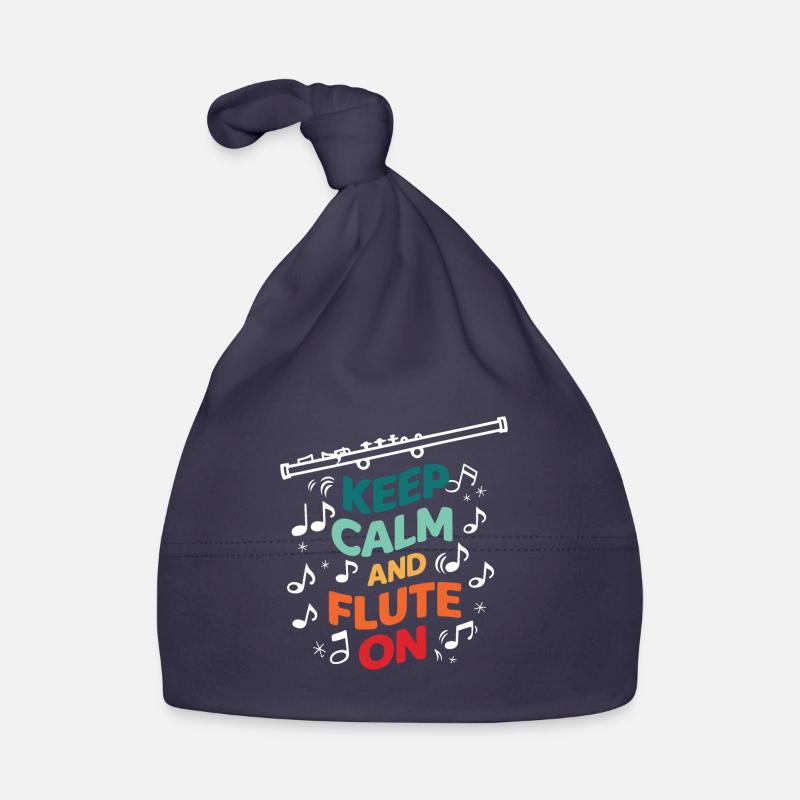 Keep Calm et flûte sur flûte transversale d’instrument - Bonnet bio Bébé - marine