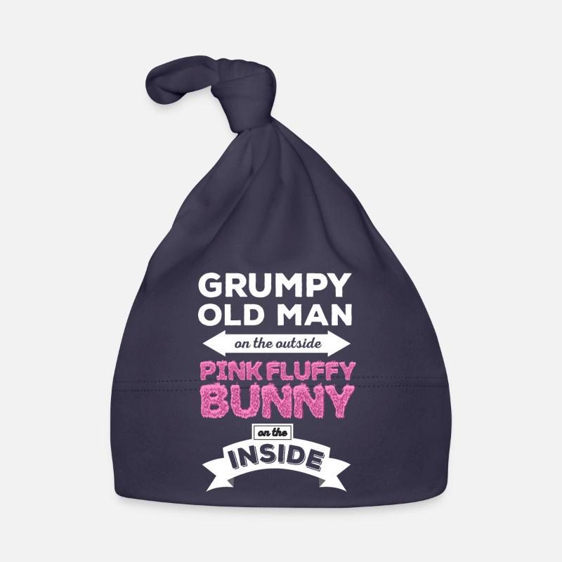 Grumpy Pink Fluffy Bunny - Organic Baby Cap - navy