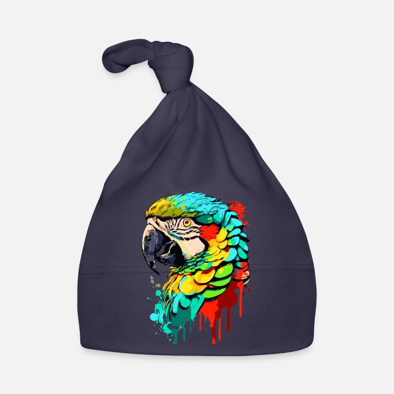 Perroquet coloré - Ara Perroquet - Oiseaux exotiques - Bonnet bio Bébé - marine