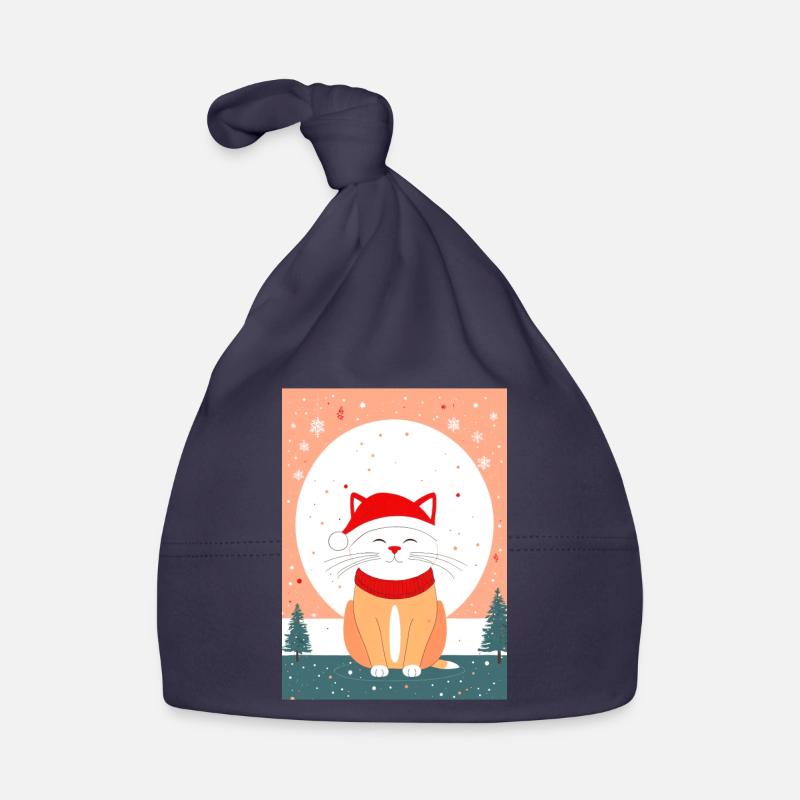 Chat mignon Noël - Bonnet bio Bébé - marine