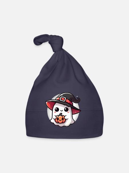 Fantôme d’Halloween mignon avec chapeau de sorcière - Bonnet bio Bébé - marine - Devant