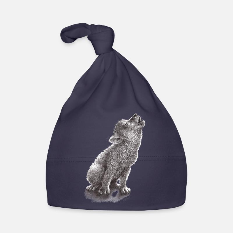 Jeune loup hurlant - Bonnet bio Bébé - marine