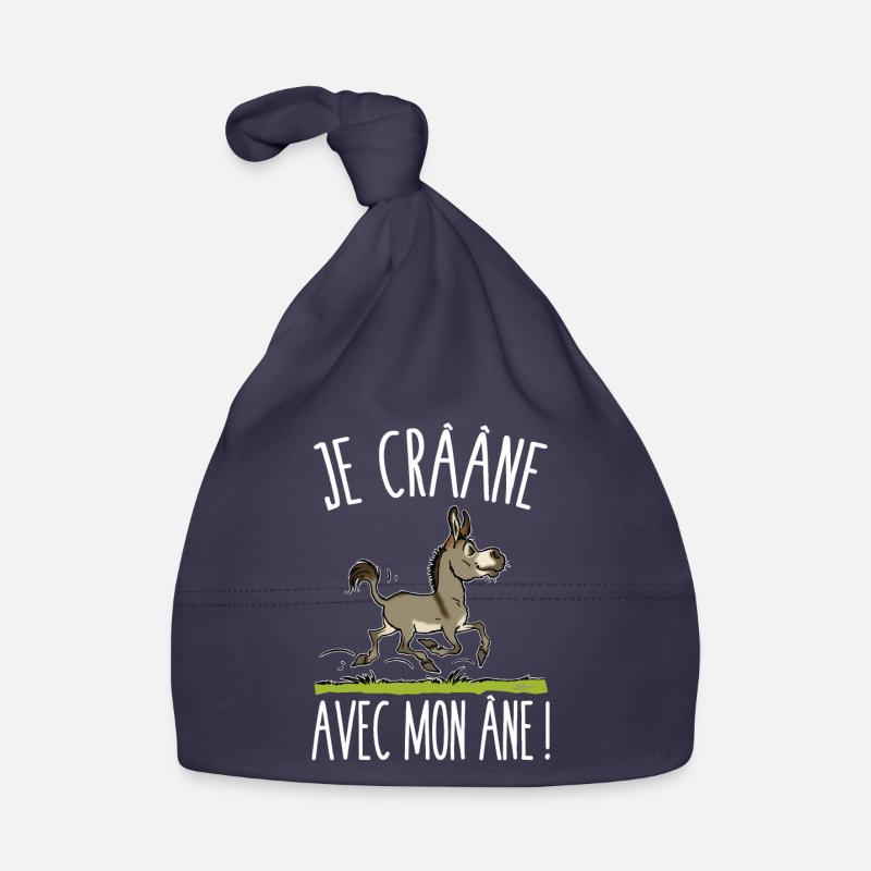 Je crâne avec mon âne (gris,texte blanc - Bonnet bio Bébé - marine