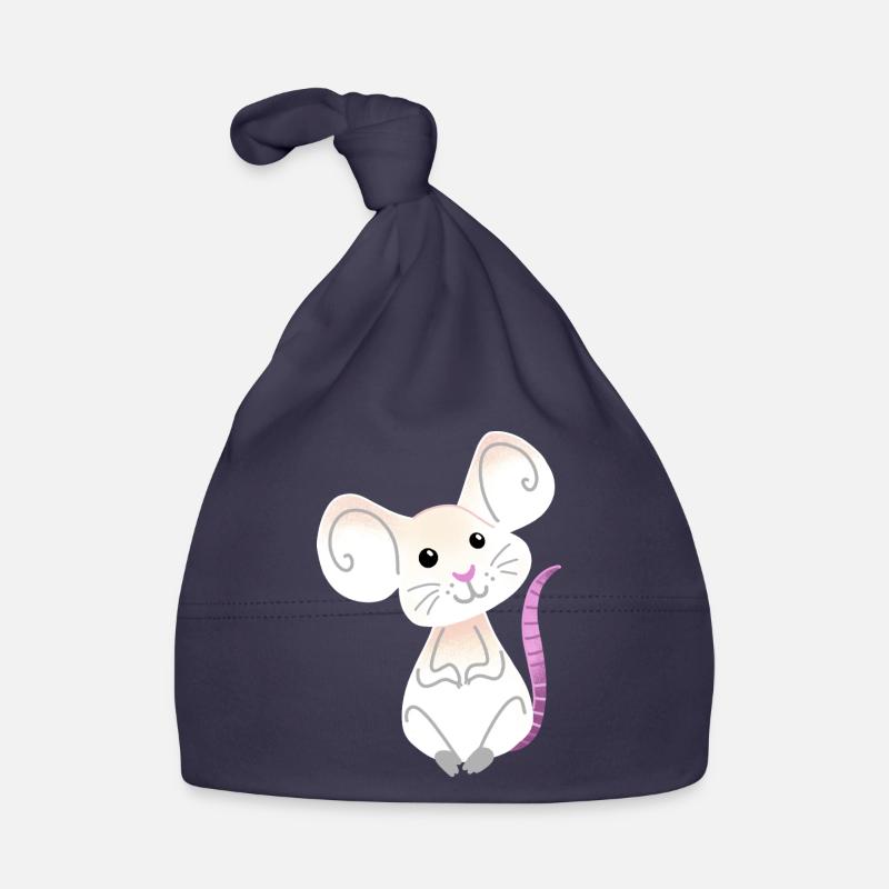 Hand drawn White Mouse sitting Organic Baby Cap