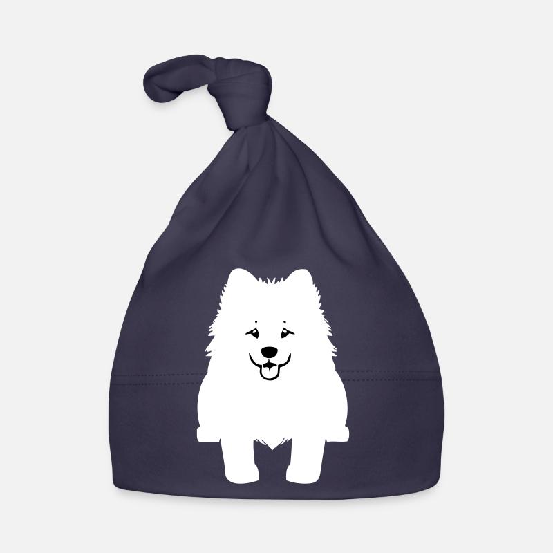 Chien samoyède dans le style cartoon - Bonnet bio Bébé - marine