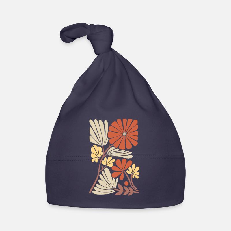 Motif floral boho - Bonnet bio Bébé - marine