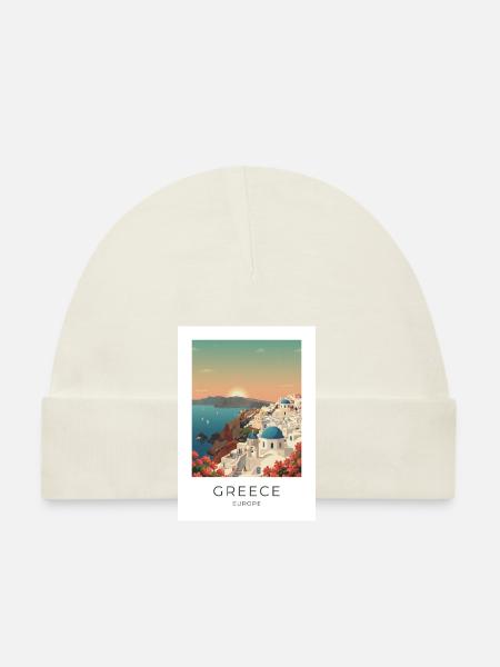 Santorini Sunset Coastal View - Organic Baby Cap - navy - Front