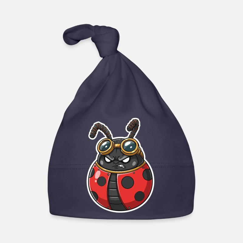 Steampunk Ladybug Red and Chrome Armor Organic Baby Cap