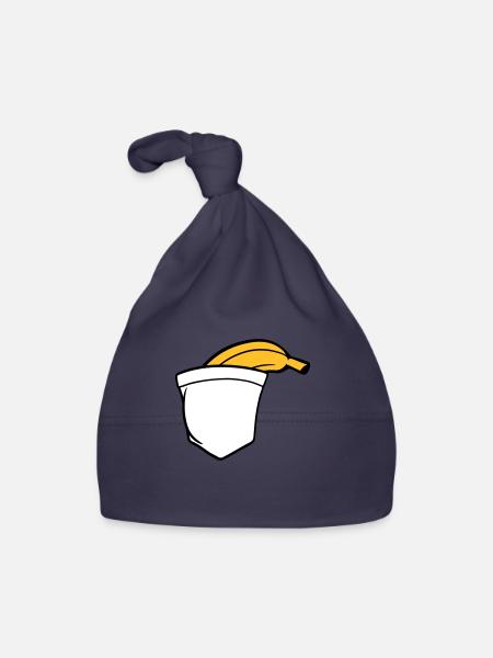 banane obst lustig gesund essen hunger lecker tasc - Baby Bio-Mütze - Navy - Vorne