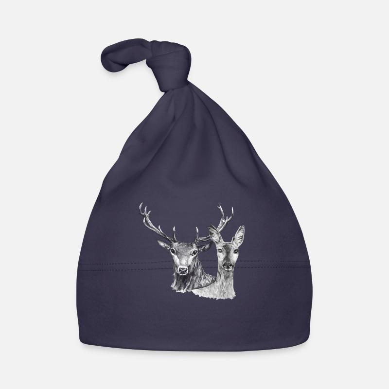 Cerfs et biches - Bonnet bio Bébé - marine