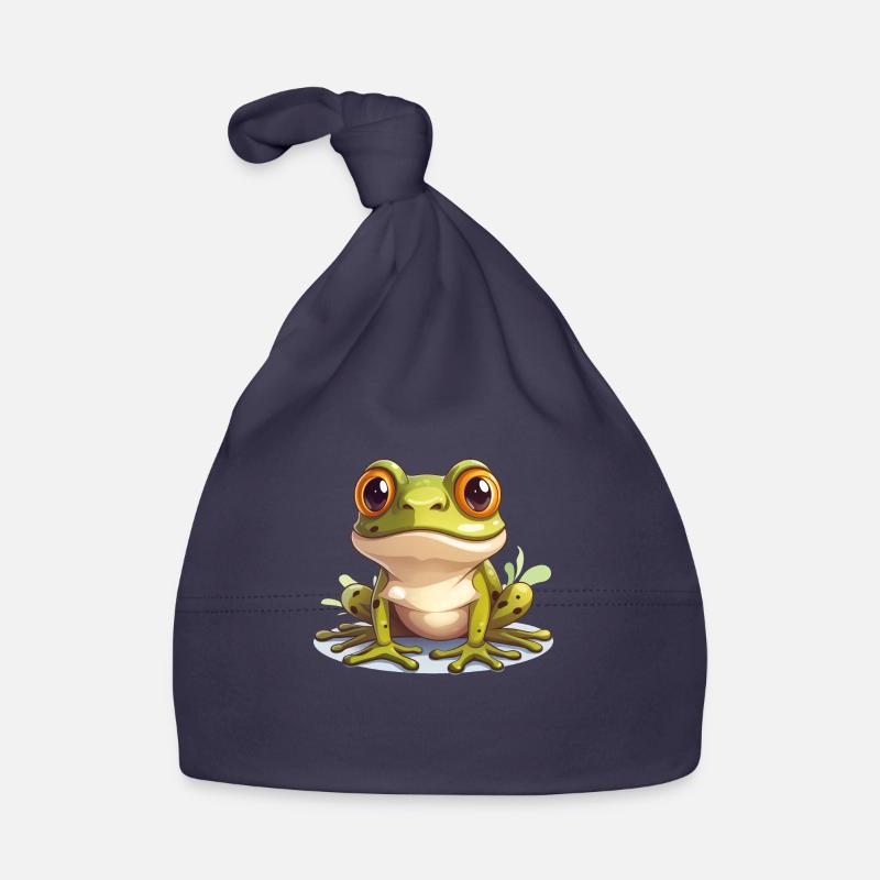Grenouille Logo mignon - Bonnet bio Bébé - marine