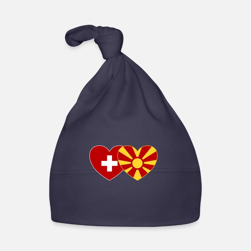 Schweiz Mazedonien Flagge Herz Baby Bio-Mütze