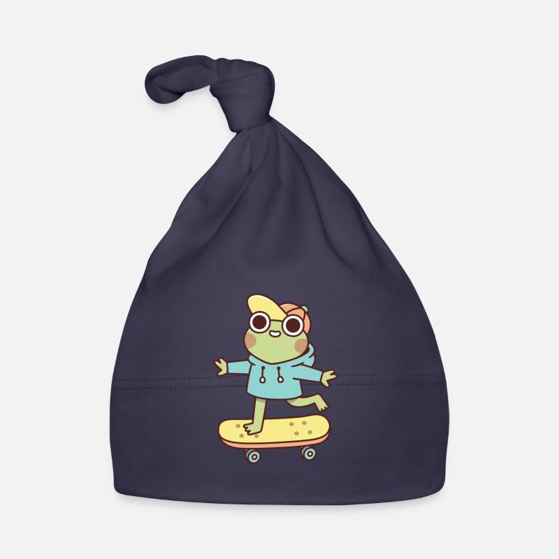 Mignonne grenouille sur skateboard - Bonnet bio Bébé - marine
