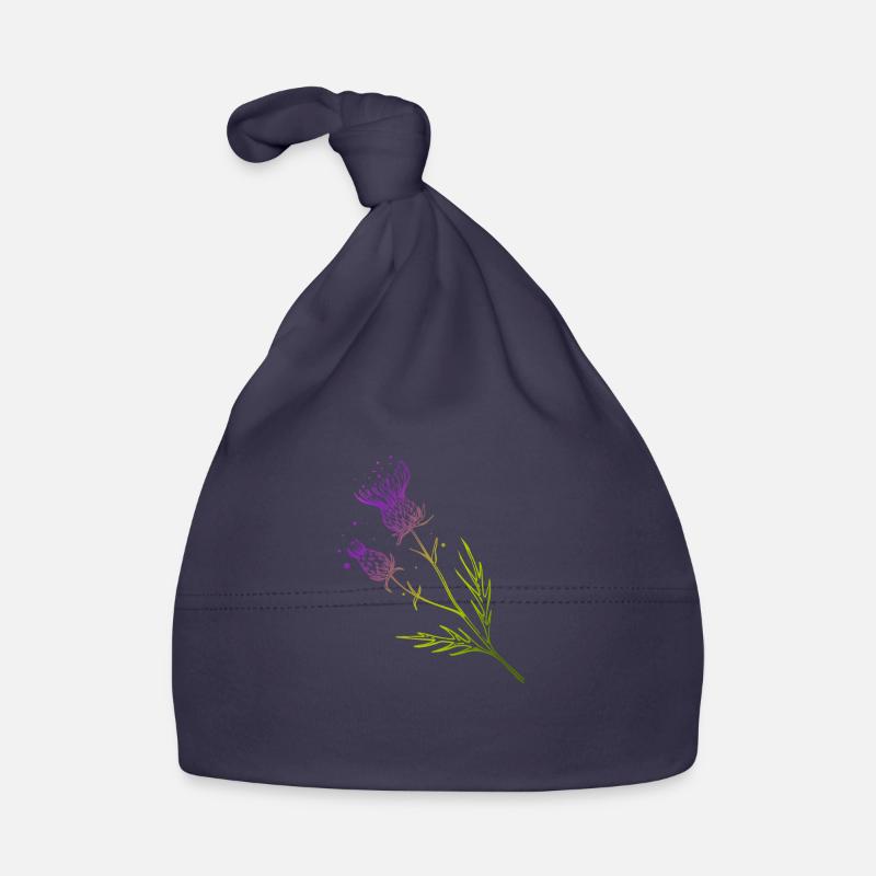 Écosse Discernes de fleur Conception de tatouage Idée cadeau - Bonnet bio Bébé - marine