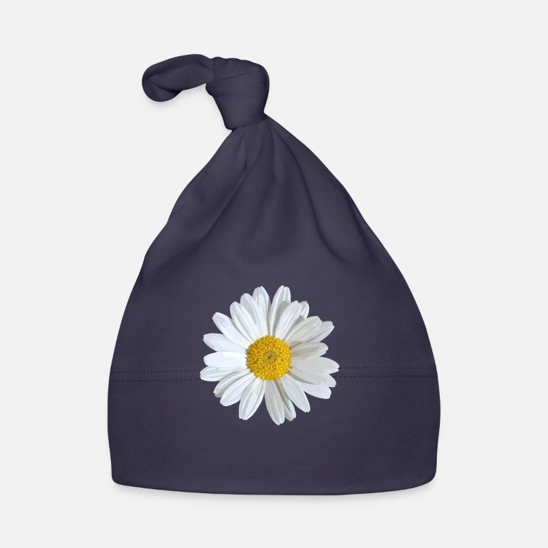 Blanc marguerite Fleur - Bonnet bio Bébé - marine
