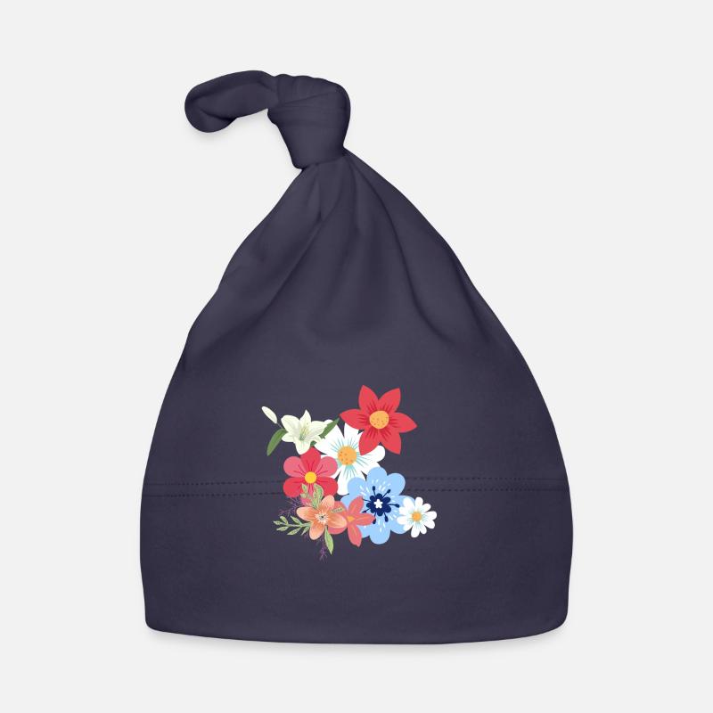 bouquet de fleur - Bonnet bio Bébé - marine