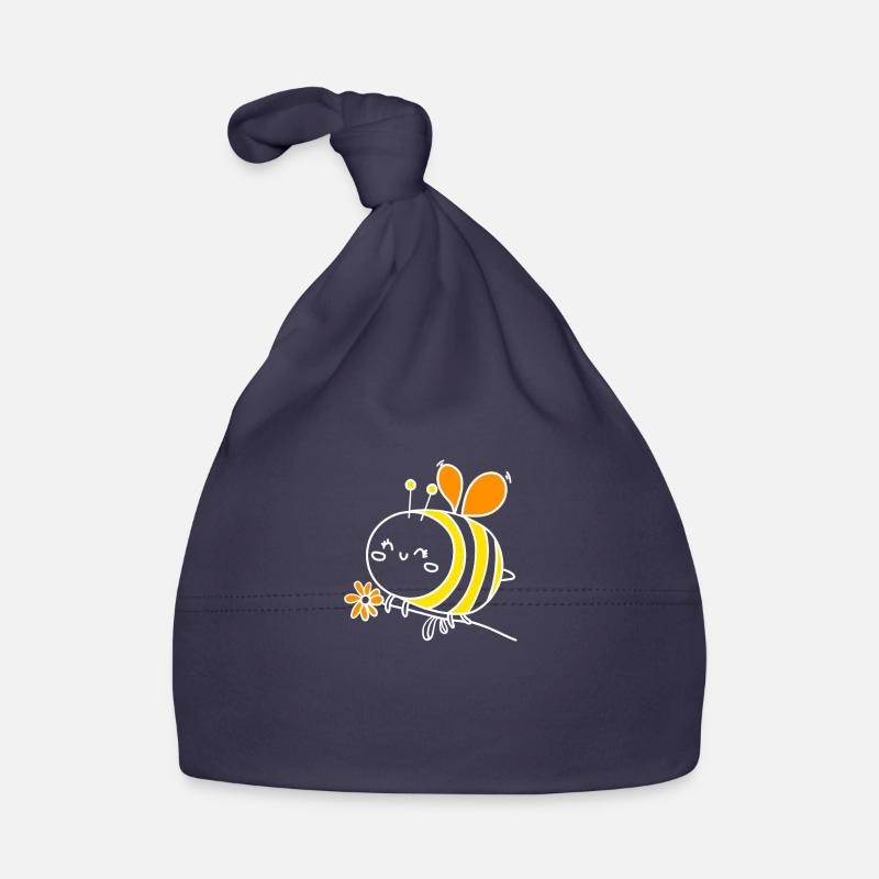 Abeille à la fleur - Bonnet bio Bébé - marine