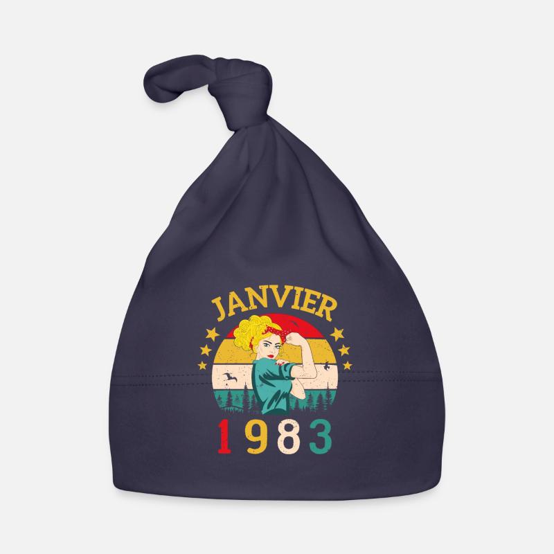 Anniversaire Cadeau Rétro Janvier 1983 Millésime - Bonnet bio Bébé - marine