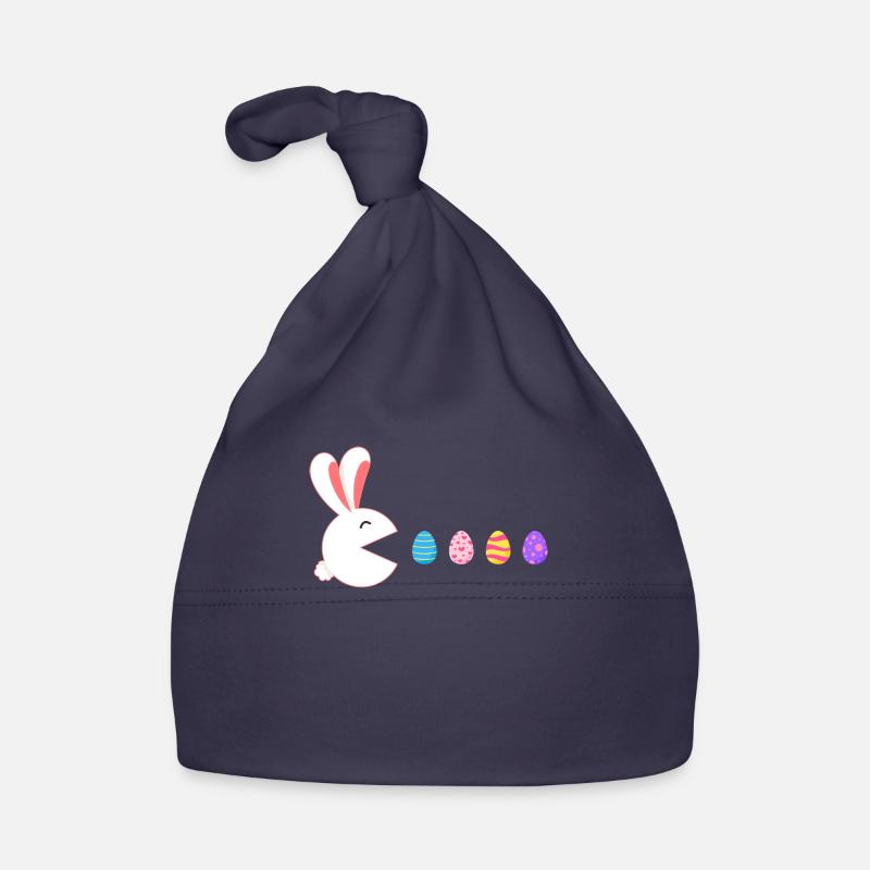 Happy Easter Rabbit Gamer Eating Easter Eggs - Organic Baby Cap - navy