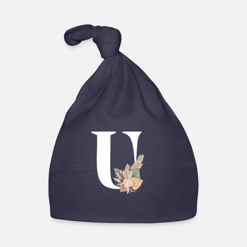 flowery letter U Organic Baby Cap
