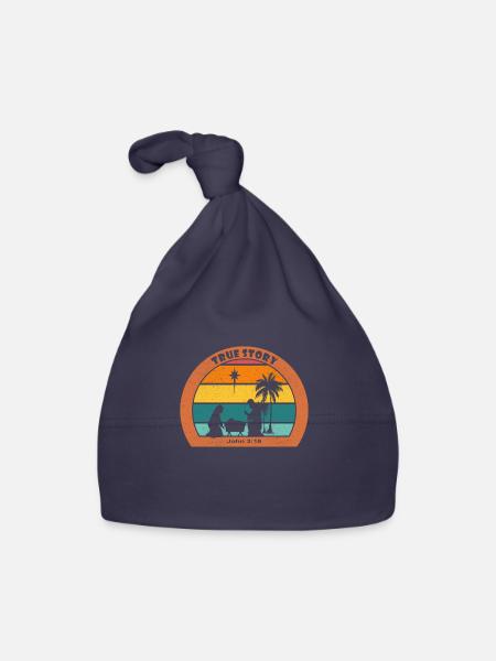 Christmas Nativity with Jesus - True Story - Organic Baby Cap - navy - Front