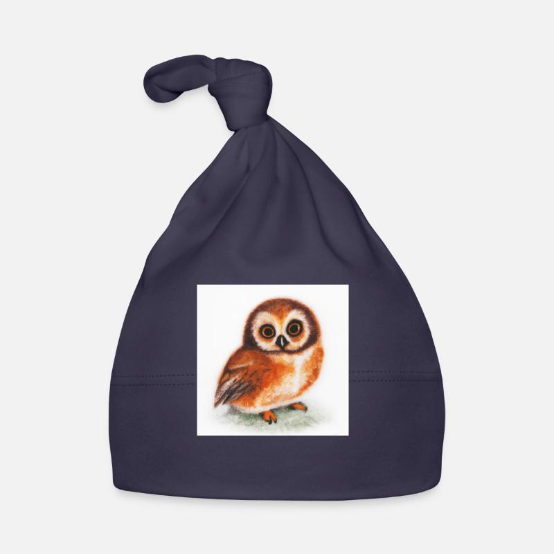 Aquarelle de hibou mignon - Bonnet bio Bébé - marine