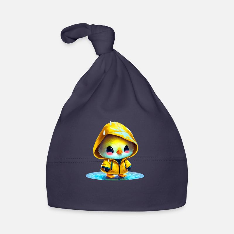 Raincoat wearing chick in puddle Organic Baby Cap