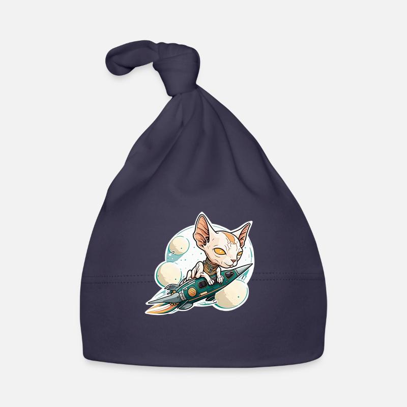 Le chat Sphinx monte sur une fusée Bonnet bio Bébé