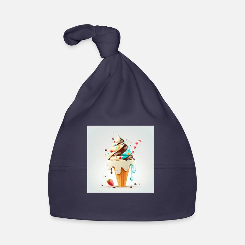 Cornet de glace cartoon - Bonnet bio Bébé - marine