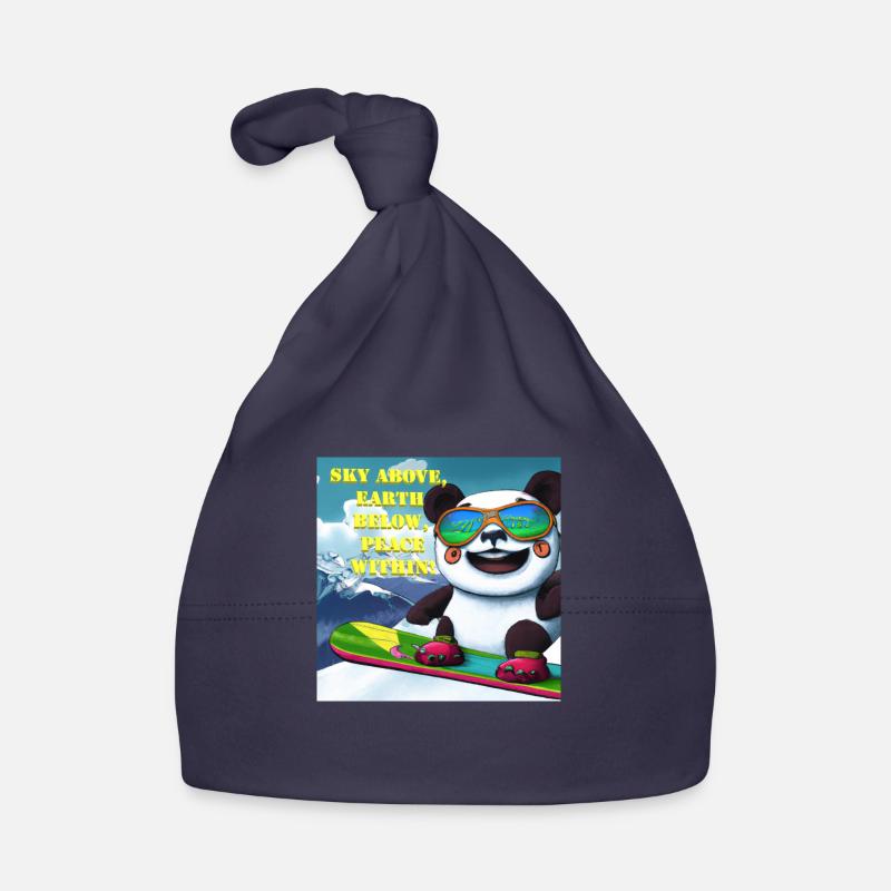 Panda sur Snowboard Variante 1 Texte Bonnet bio Bébé