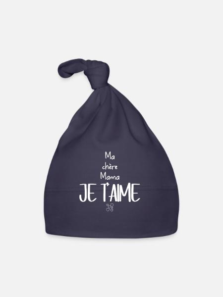 Ma chère Mama JE T’AIME - Bonnet bio Bébé - marine - Devant