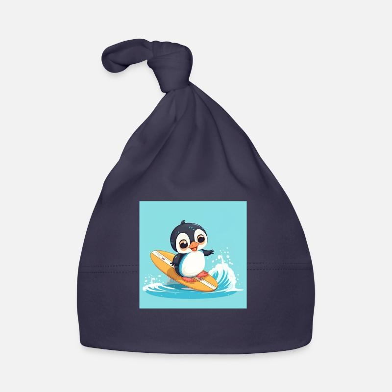 Pingouin de surf mignon sur une planche de surf Bonnet bio Bébé